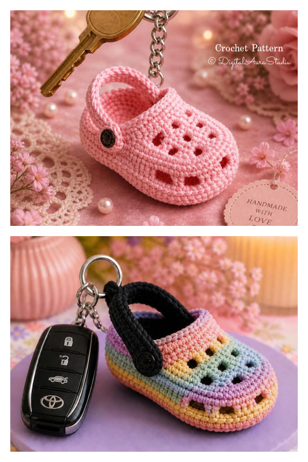 Mini Clogs Keychain Crochet Patterns