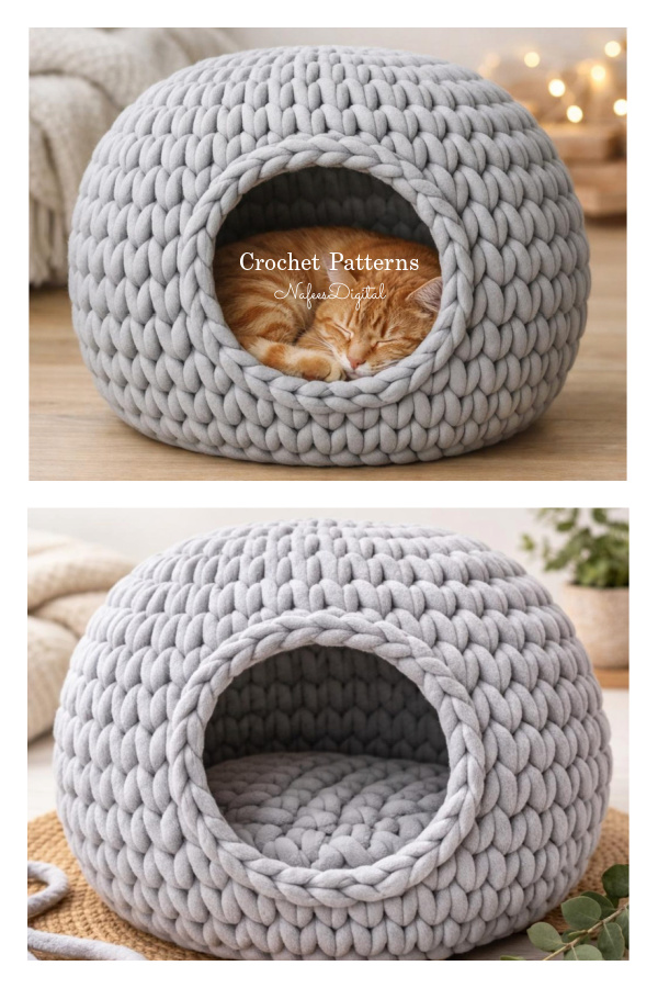 Chunky Cat Cave Jumbo Yarn Cat Pod Bed Crochet Pattern