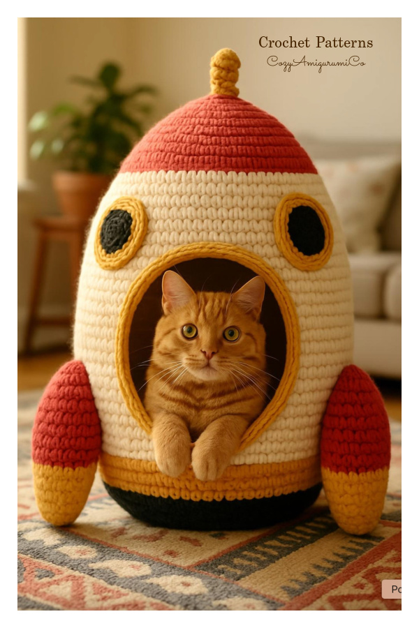 Amigurumi Space Rocket Cat House Crochet Pattern