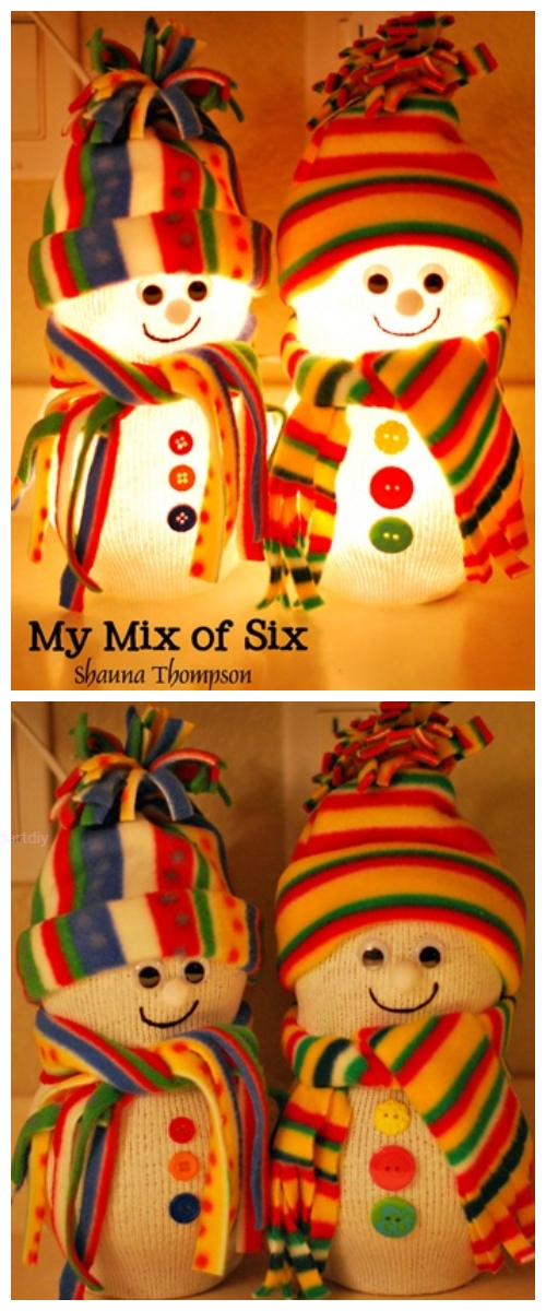 DIY Sock + Fish Bowl Frosty Snowman Lights Tutorial