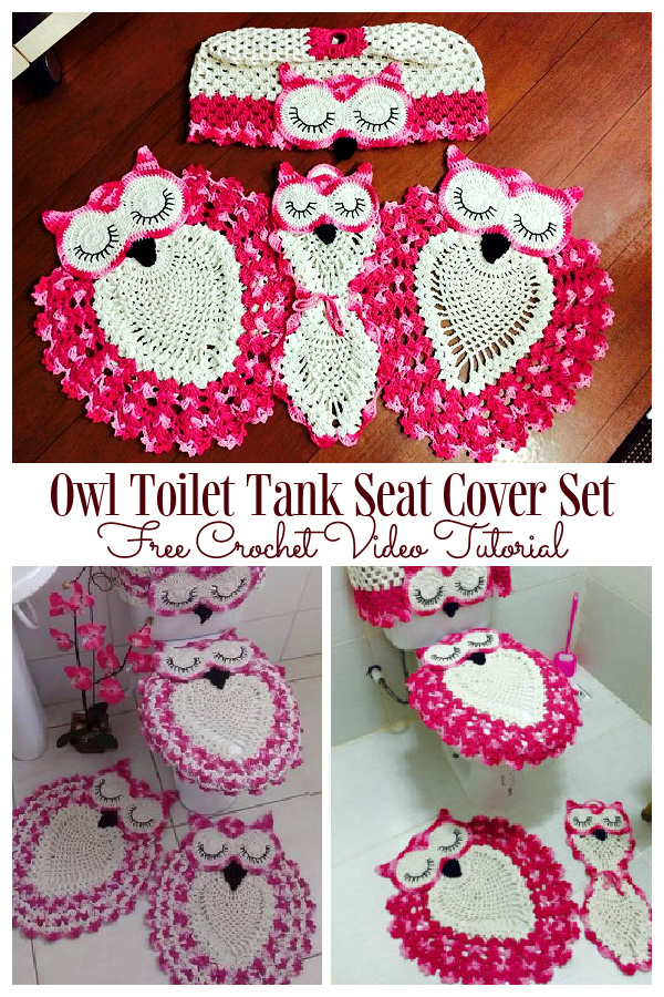 Owl Toilet Tank Seat Cover Set Free Crochet Pattern + Video