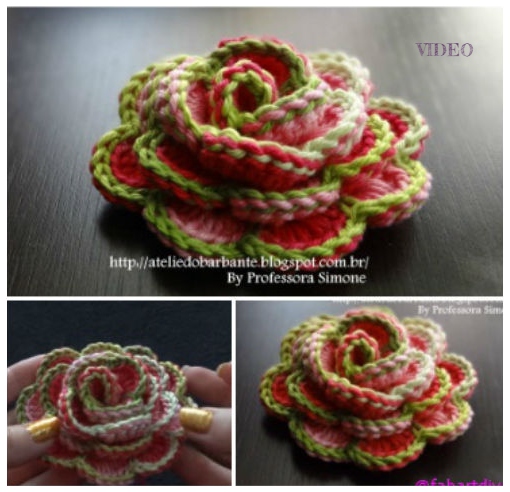 Crochet 3D Rose Flower In Bloom Free Pattern+Video