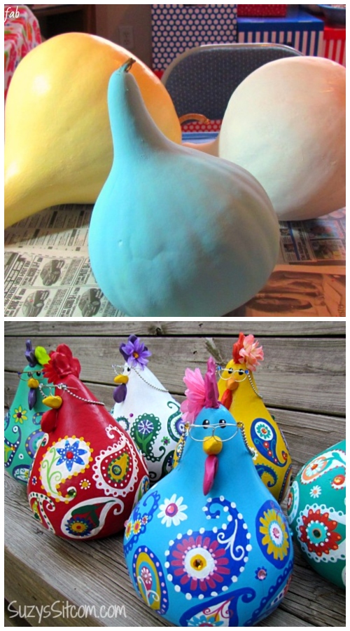 DIY Paint Paisley Gourd Chicken Art Home Decor Tutorial