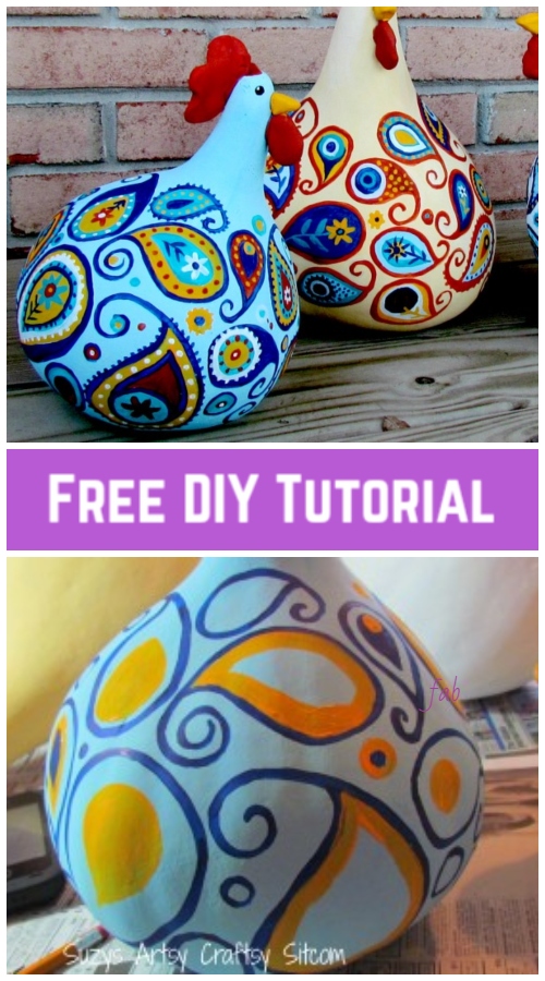 DIY Paint Paisley Gourd Chicken Art Tutorial