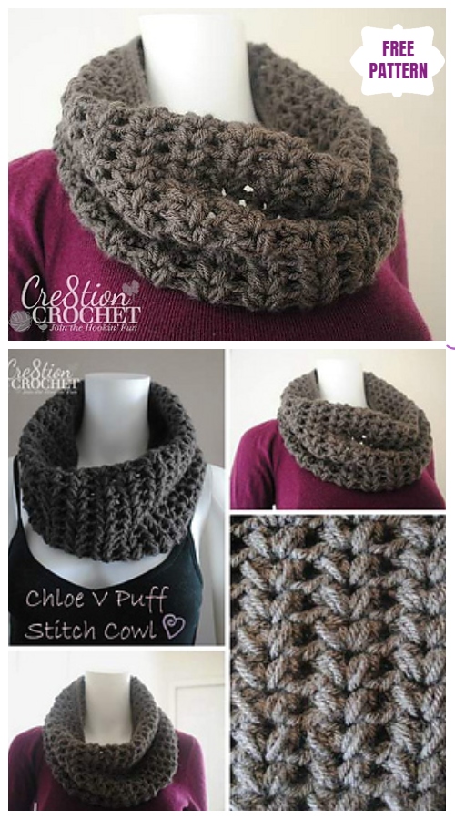 Crochet V Puff Stitch Cowl Free Crochet Patterns - Video