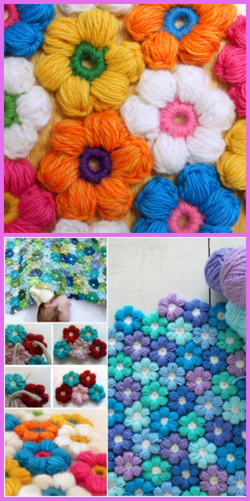 Crochet Puff Flower Baby Blanket Free Pattern