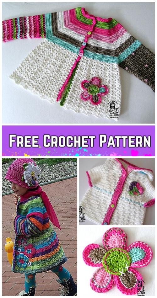 Crochet Girls Flower Cardigan Free Patterns