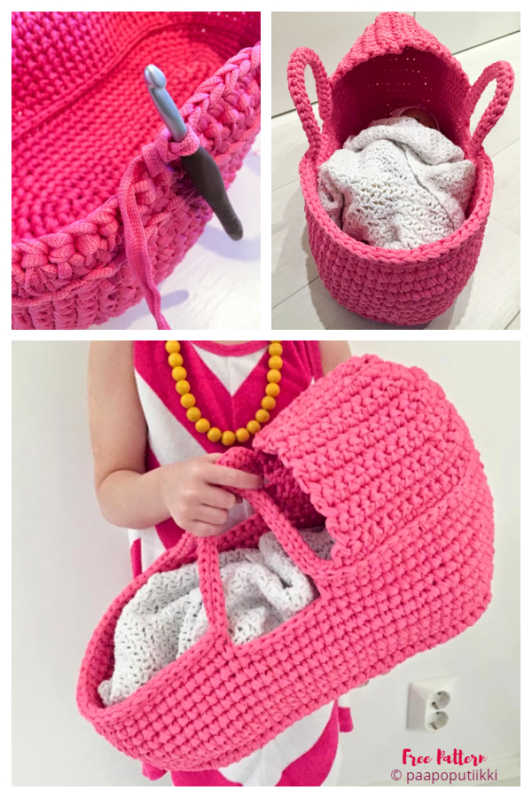 Crochet Cradle Basket Baby Carrier Free Crochet Pattern - Video
