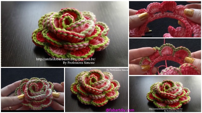 Crochet 3D Rose Flower In Bloom Free Pattern-Video