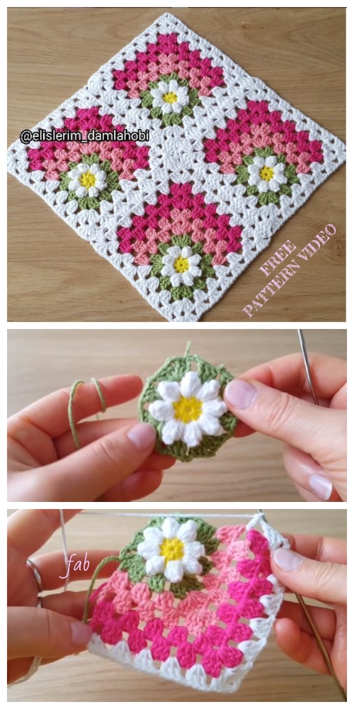 Crochet Mitered Daisy Flower Blanket Free Crochet Pattern + Video