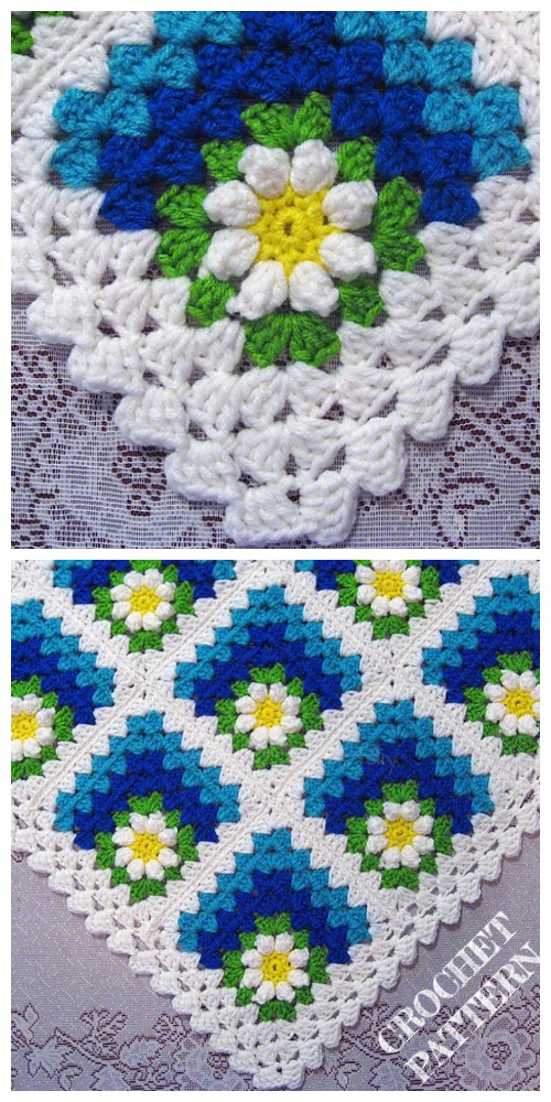 Crochet Mitered Daisy Flower Blanket Free Crochet Pattern + Video