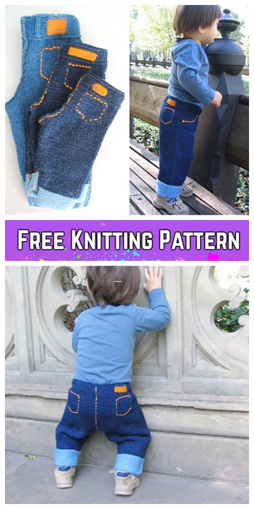 DIY Knit Baby Jean Pants Free Knitting Pattern