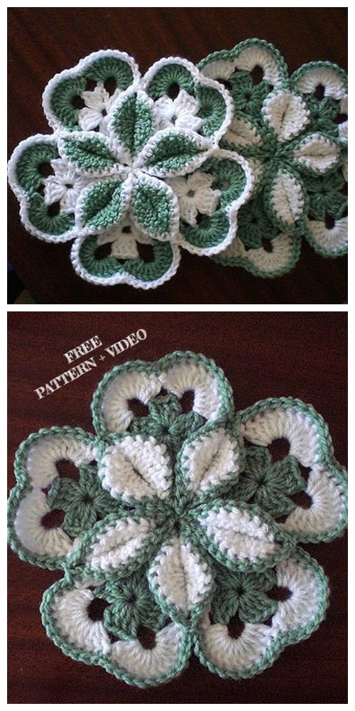 Crochet Starburst Flower Hotpad Free Crochet Pattern + Video