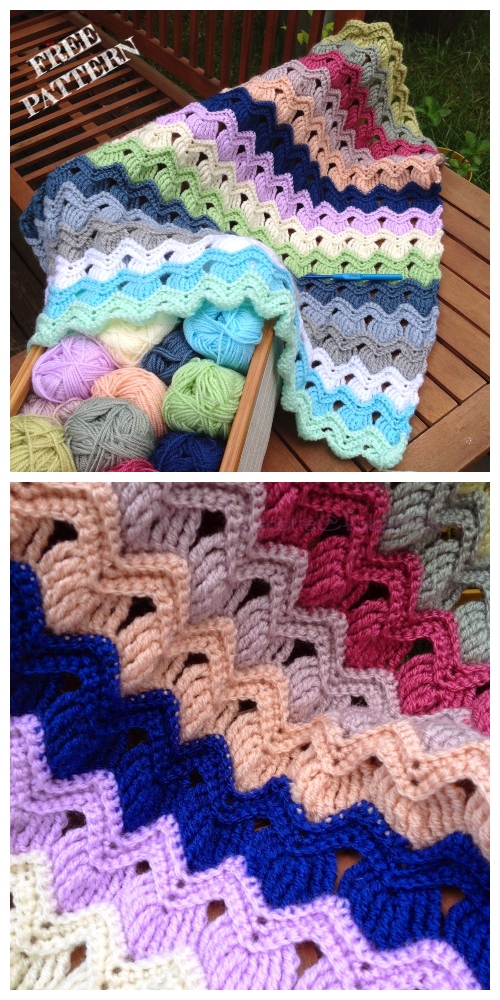 Crochet Vintage Fan Ripple Stitch Blanket Free Crochet Pattern + Video