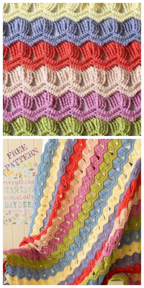 Crochet Vintage Fan Ripple Stitch Blanket Free Crochet Pattern + Video