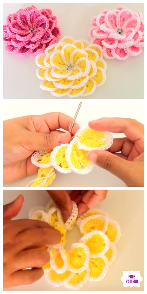 Crochet 3D Flower In Single Strip Free Crochet Pattern - Video