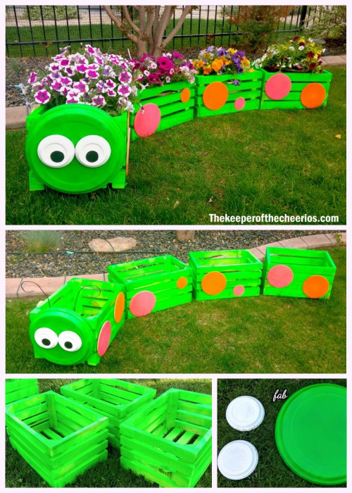 DIY Caterpillar Wood Crate Train Planter Tutorial with Video