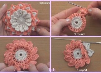 Easy Crochet 3D Flower Free Patterns + Video Easy Crochet 3D Flower Free Patterns-Video