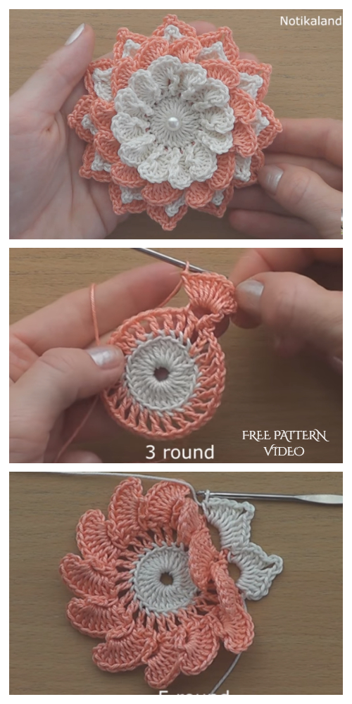 Easy Crochet 3D Flower Free Patterns + Video