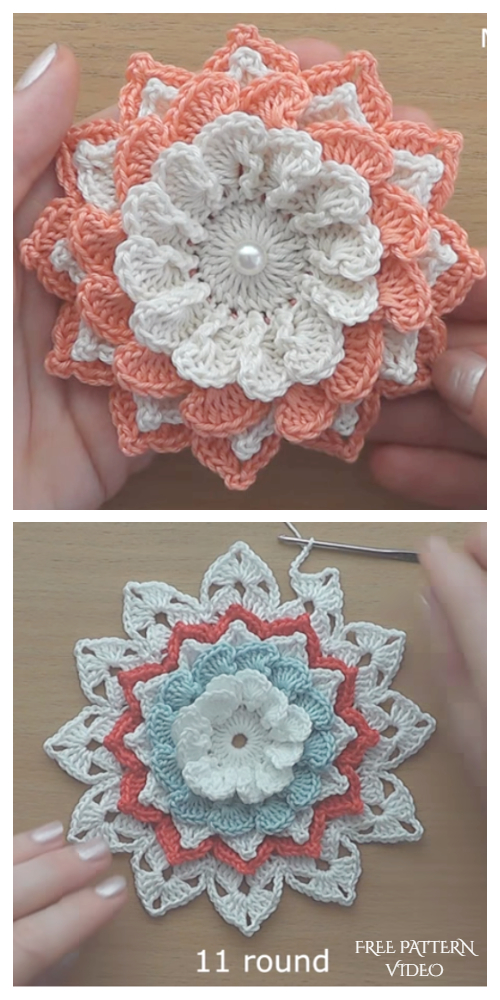 Easy Crochet 3D Flower Free Patterns + Video