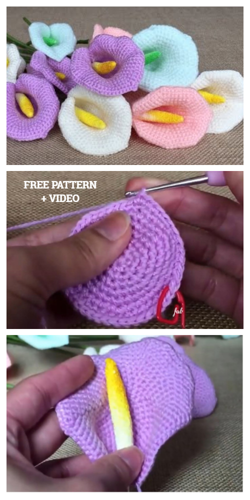 Calla Lily Flower Free Crochet Patterns + Video