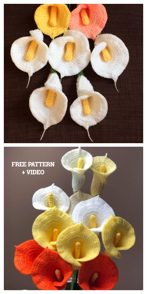 Calla Lily Flower Free Crochet Patterns + Video