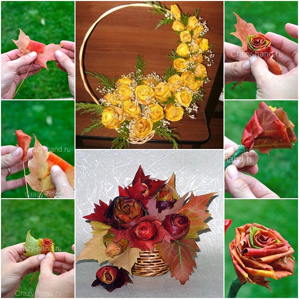 DIY Fall Maple Leaf Rose Flower Bouquet Tutorial