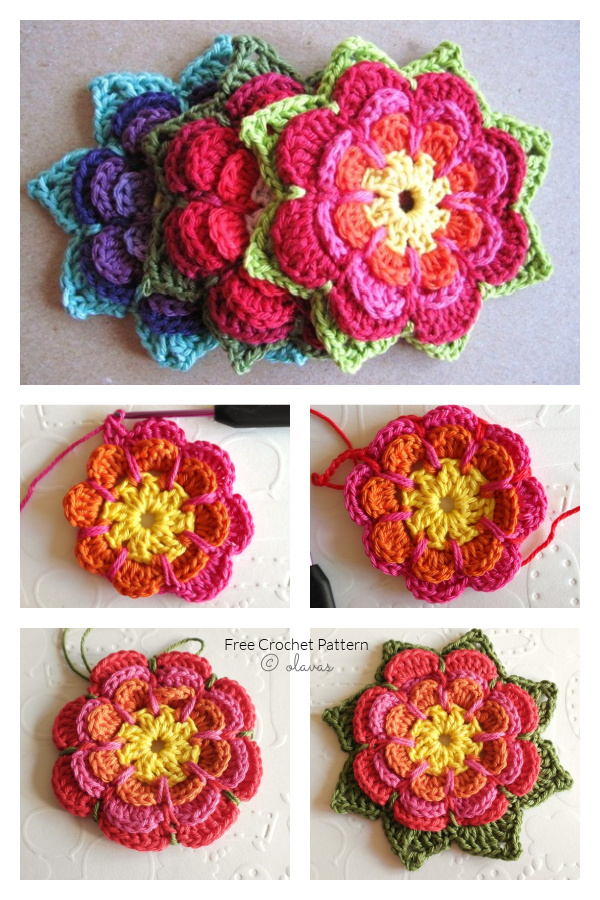 Pointy 3D Layered Flower Free Crochet Pattern