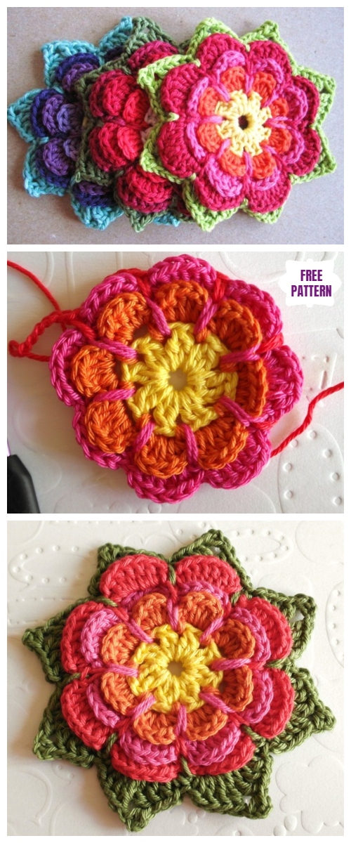 Crochet 3D Layered Flower Free Crochet Pattern