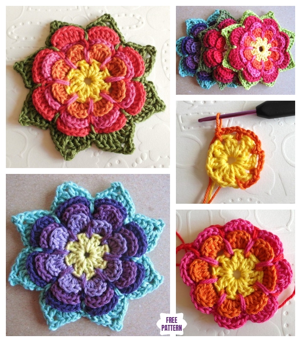 Crochet 3D Layered Flower Free Crochet Pattern