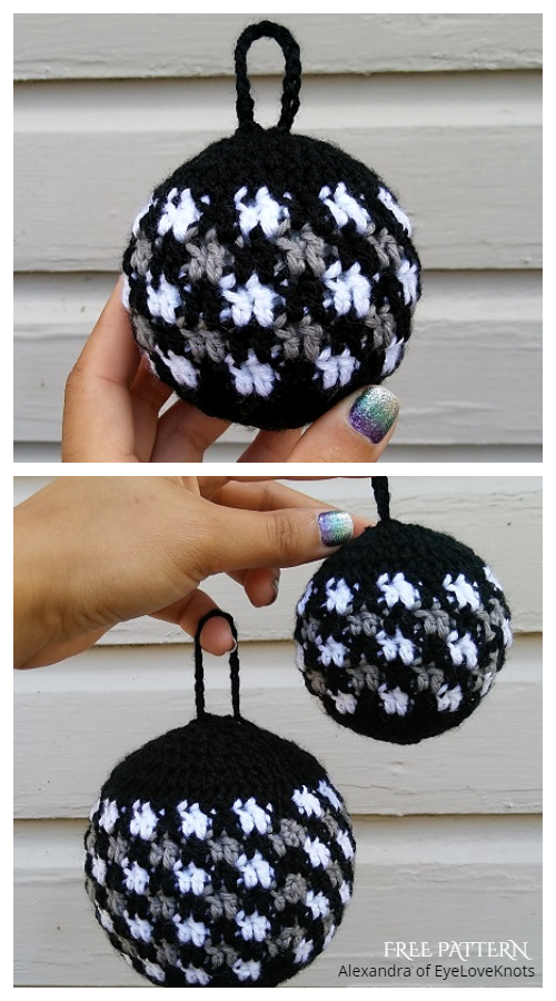 Christmas Buffalo Plaid Bauble Ornament Free Crochet Patterns