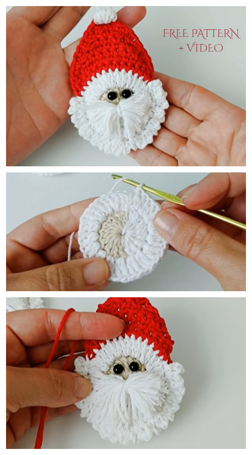 Christmas Santa Face Applique Free Crochet Patterns + Video