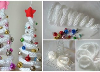 Knit I-Cord Christmas Tree with Ornaments Free Knitting Patterns DIY Knit Crochet I-Cord Christmas Tree with Ornaments Free Patterns