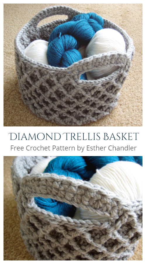 Round Diamond Trellis Basket Free Crochet Patterns 