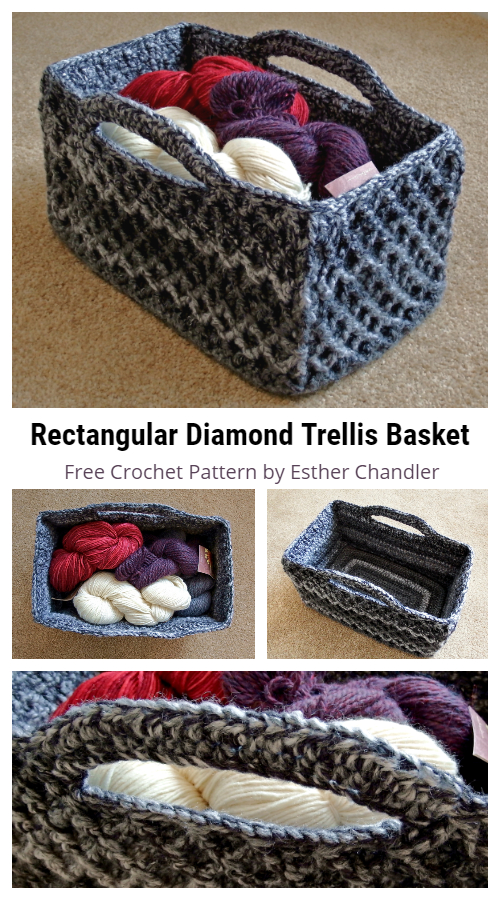 Rectangular Diamond Trellis Basket Free Crochet Patterns