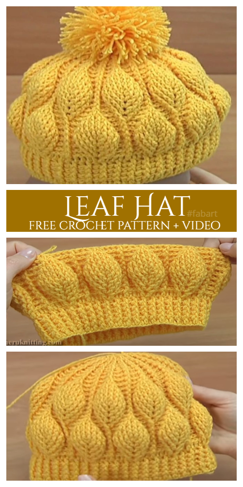 3D Leaf Stitch Hat Free Crochet Patterns + Video