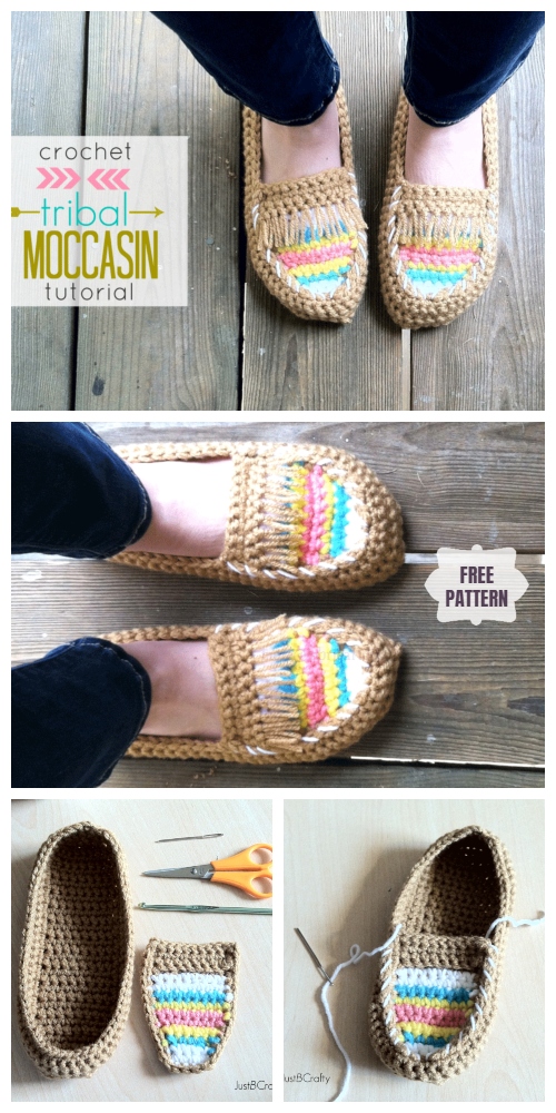 Crochet Adult Moccasin Slipper Shoes Free Crochet Patterns - Crochet Tribal Moccasin Free Pattern Tutorial
