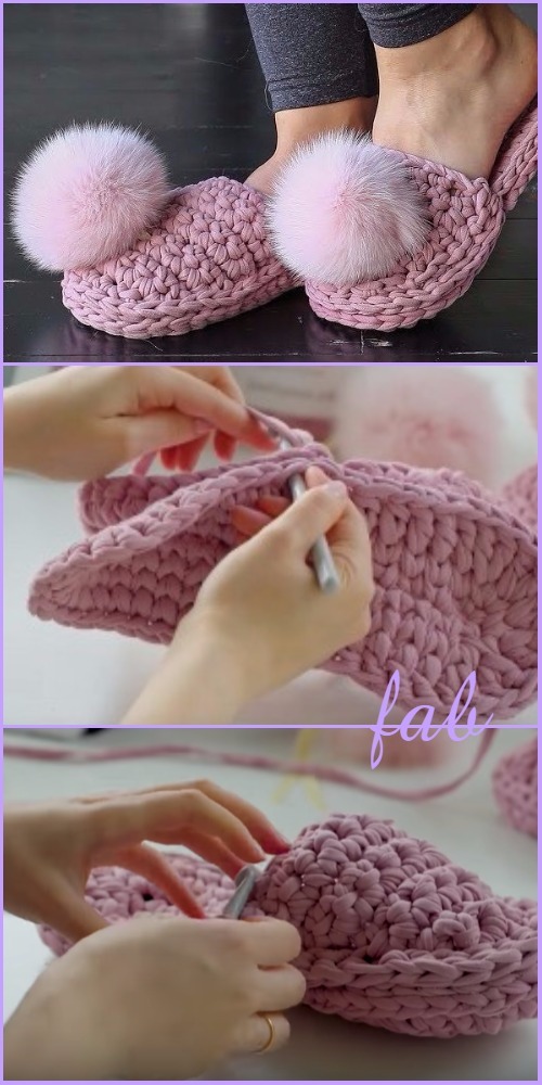 Crochet T-Shirt Yarn House Slippers Free Pattern