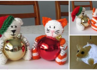 Knit Christmas Bear & Cat Bauble Ornament Free Knitting Patterns Knit Christmas Bear & Cat Bauble Ornament Free Knitting Patterns