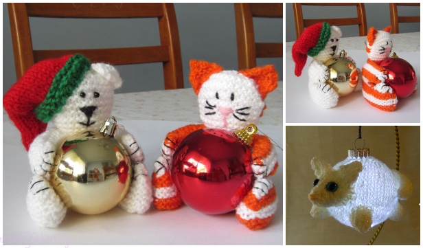 Knit Christmas Bear Cat Bauble Ornament Free Knitting Patterns