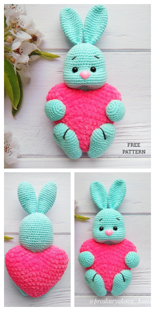 Crochet Valentine Heart Bunny Amigurumi Free Patterns