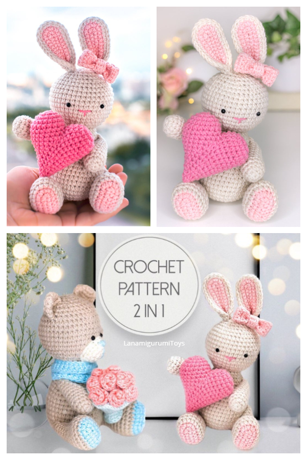 Crochet Valentine Heart Bunny Amigurumi Free Patterns & Paid