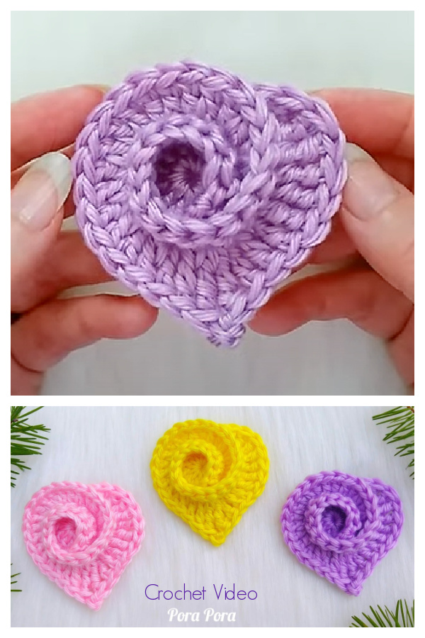 Rose Heart Applique Free Crochet Patterns + Video