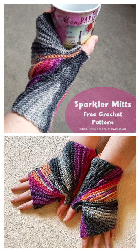 Stylish Sparkler Mitts Fingerless Gloves Free Crochet Patterns