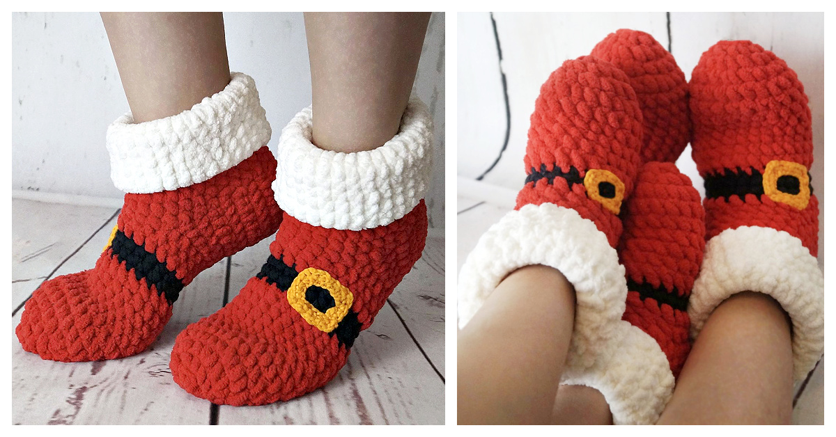 Crochet Christmas Adult Slippers Free Patterns - Crochet Sneaky Santa Christmas slippers Free Pattern