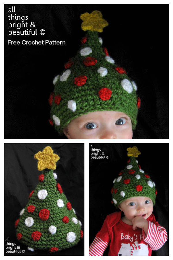 Lil Baby Christmas Tree Beanie Hat Free Crochet Patterns