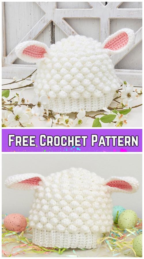 Crochet Kids Bobble Lamb Hat Free Pattern