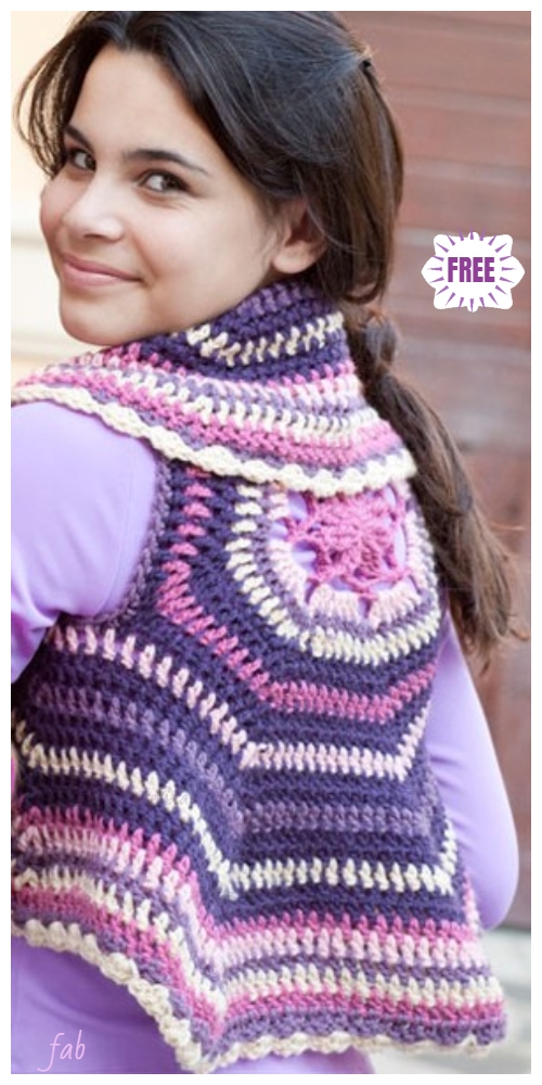 Crochet Women Circle Ripple Vest Free Patterns- Crochet Girl Circle Vest Free Pattern