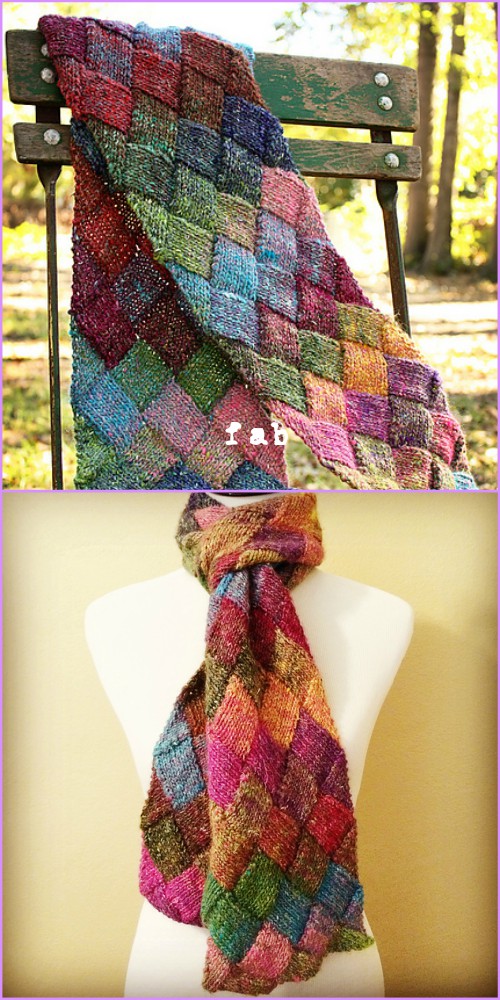 Knit Entrelac Scarf Free Pattern with Video Tutorial