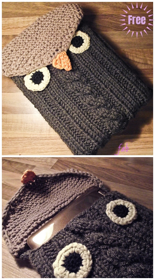 Knit Owl Notebook Sleeve Free Knitting Pattern